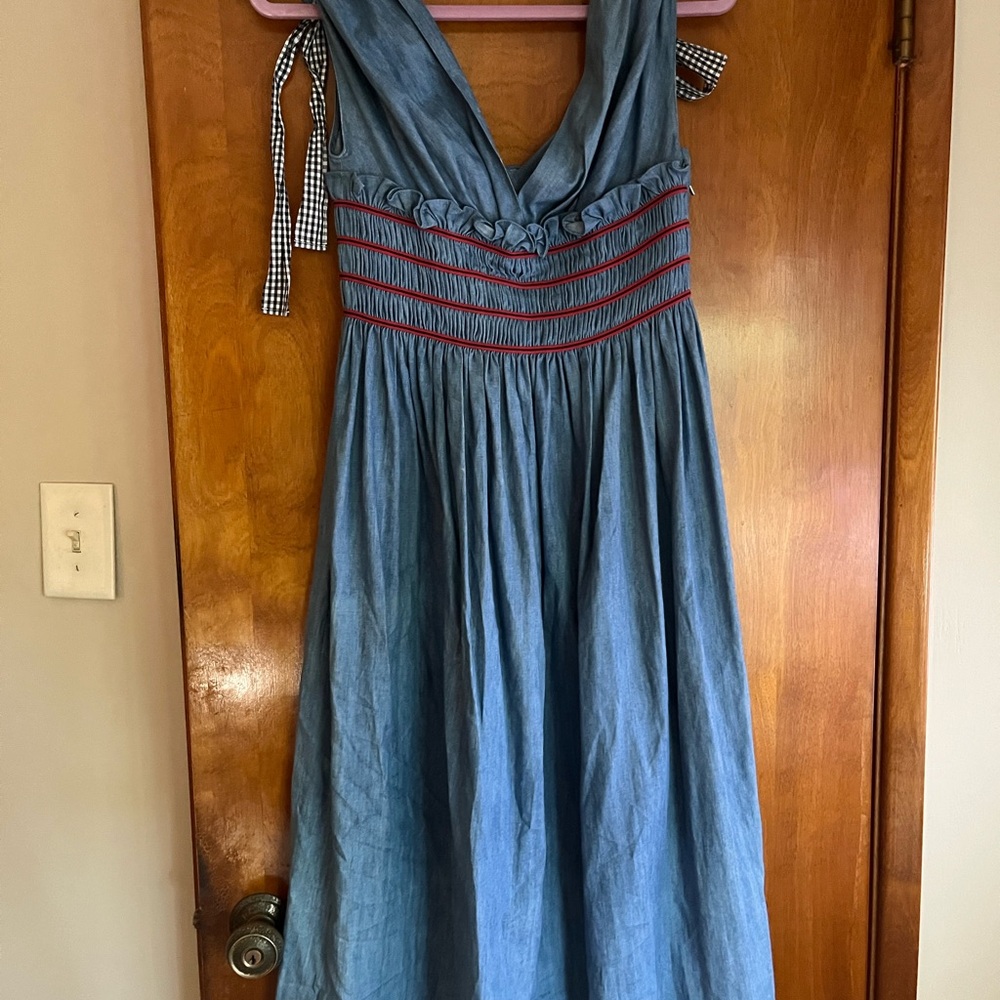 Miu Miu Blue Midi Dress with Red Accents
